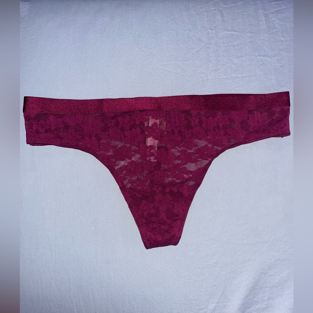 PINK | Victoria’s Secret | New | Burgundy Maroon Lace Thong Panty